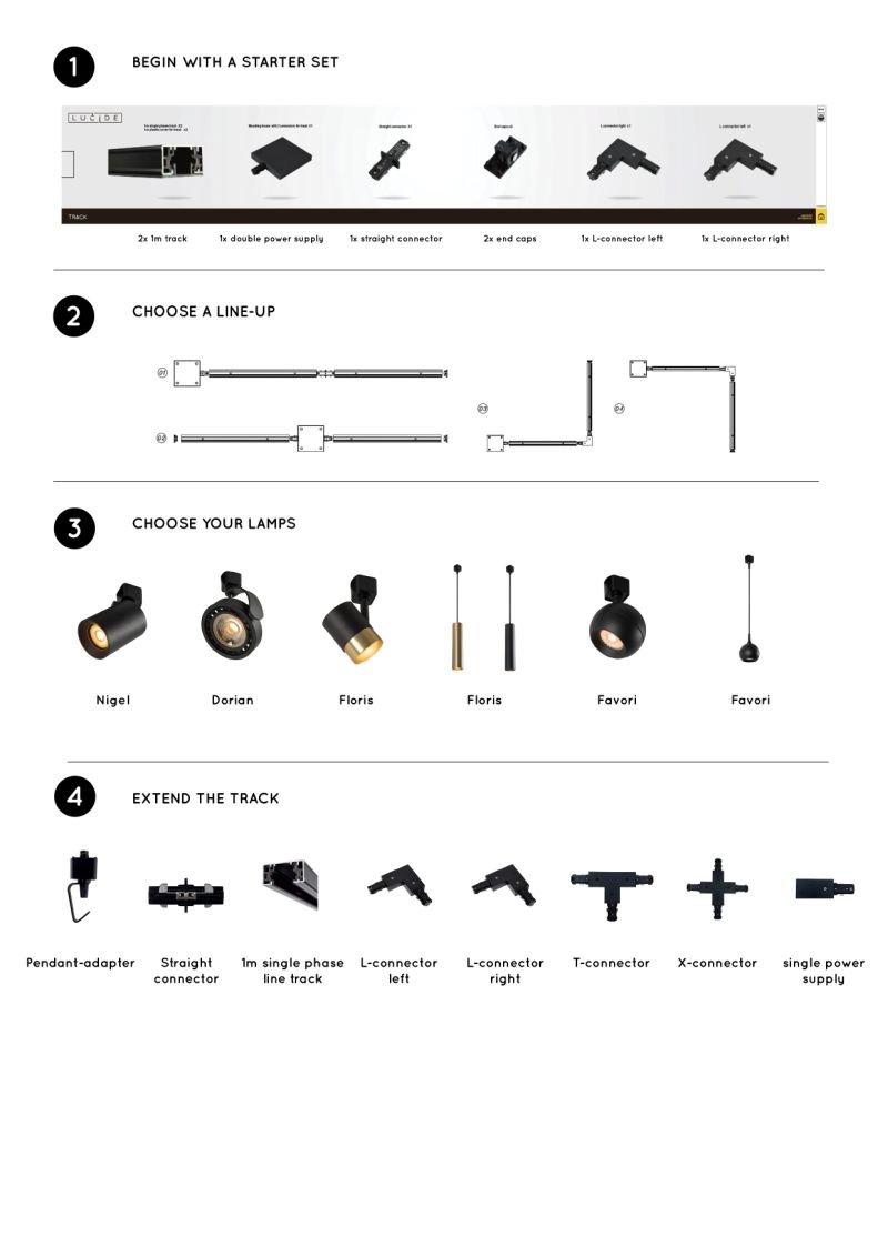 Lucide TRACK DORIAN Track spot - 1-okruhový systém osvetlenia koľaje - 1xES111 - čierny (rozšírenie)